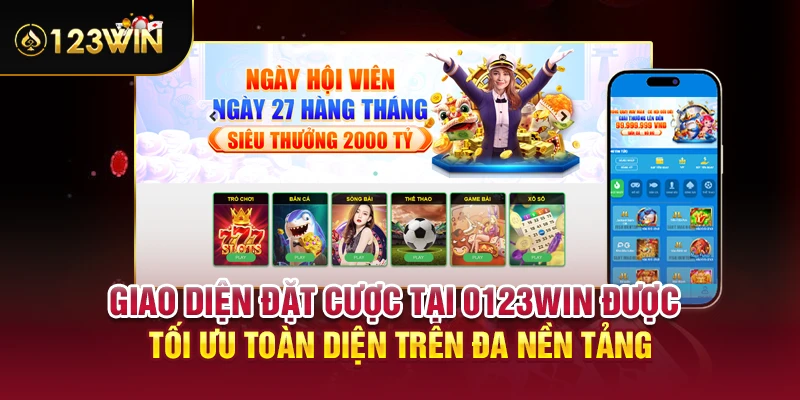 Giao diện đặt cược tại 0123WIN được tối ưu toàn diện trên đa nền tảng